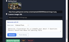 Review queue with a draft open for editing and the approve control visible