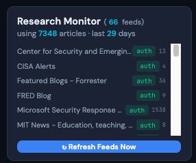Research view showing gathered articles collecting under the chosen topic